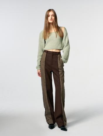 Color Block Fringe Pants, Brown