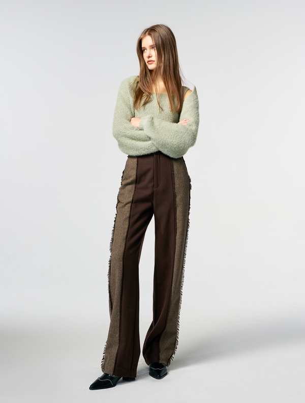 Color Block Fringe Pants, Brown