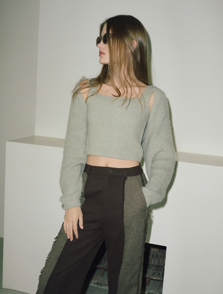 Bolero Set-Up Knit, Ash Khaki