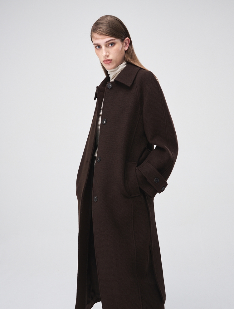 Raglan Single Wool Coat, Brown