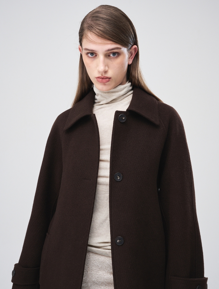 Raglan Single Wool Coat, Brown