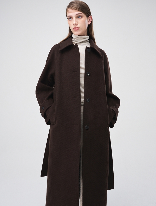 Raglan Single Wool Coat, Brown