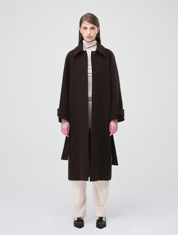 Raglan Single Wool Coat, Brown