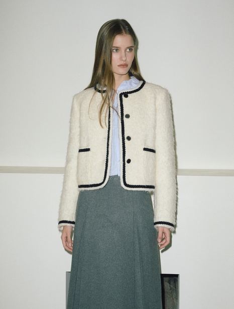 Tweed Fur Jacket, Ivory