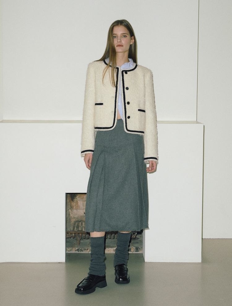 Tweed Fur Jacket, Ivory