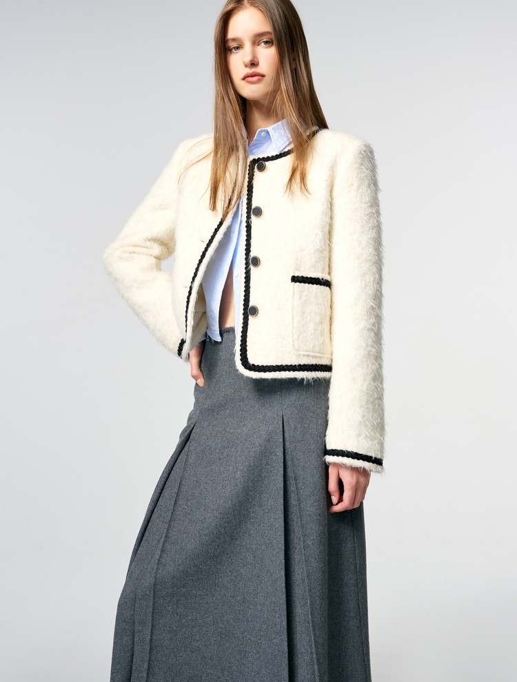 Tweed Fur Jacket, Ivory