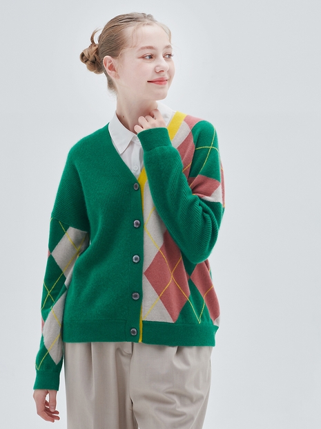 하프 체크패턴 캐시미어 가디건Checkered cardigan(NT)
