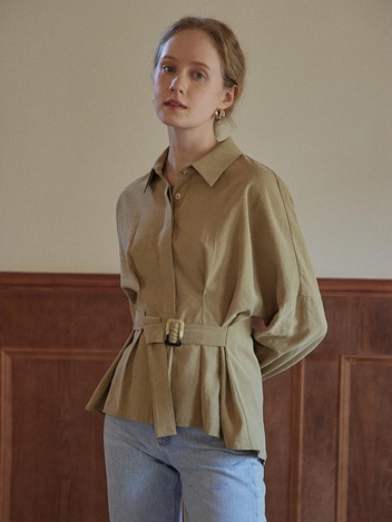 PM khaki low spread waist tie up shirt