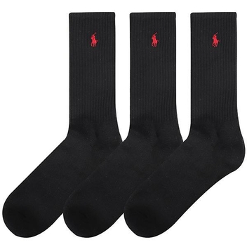 폴로 랄프로렌 남성 클래식 코튼 스판덱스 쿠션 크루 삭스 3팩 (821032PK-BLACK)