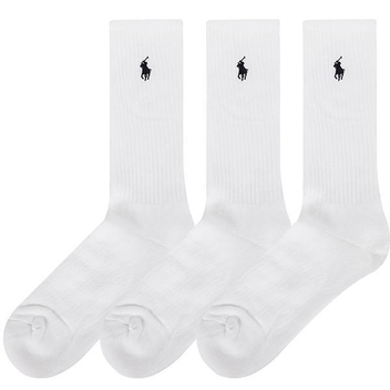 폴로 랄프로렌 남성 클래식 코튼 스판덱스 쿠션 크루 삭스 3팩 (821032PK-WHITE)
