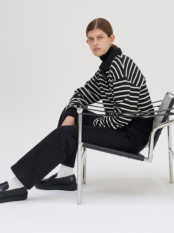 CO STRIPE ZIPUP SWEAT T_BLACK