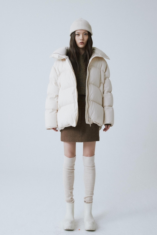 BEIGE HIGH NECK DOWN JACKET