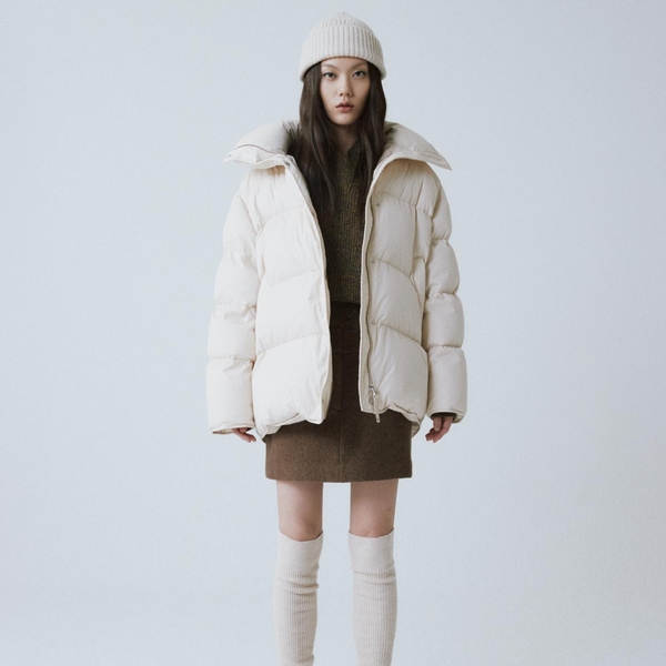 BEIGE HIGH NECK DOWN JACKET