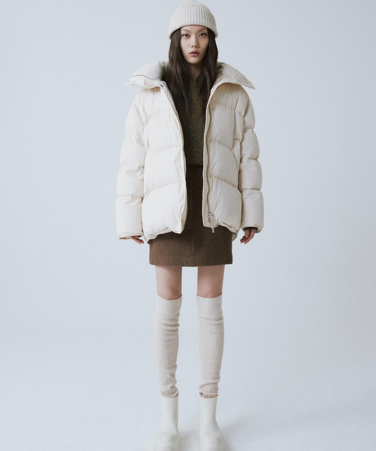 BEIGE HIGH NECK DOWN JACKET