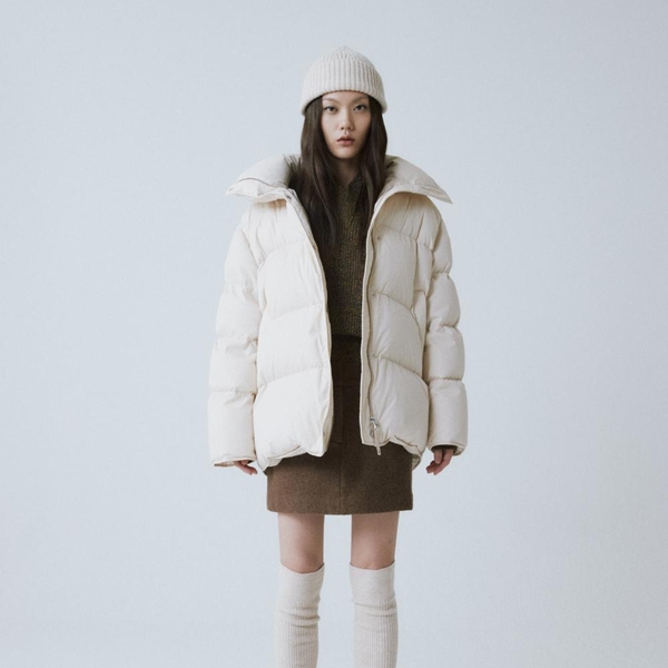 BEIGE HIGH NECK DOWN JACKET