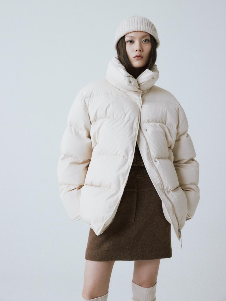 BEIGE HIGH NECK DOWN JACKET