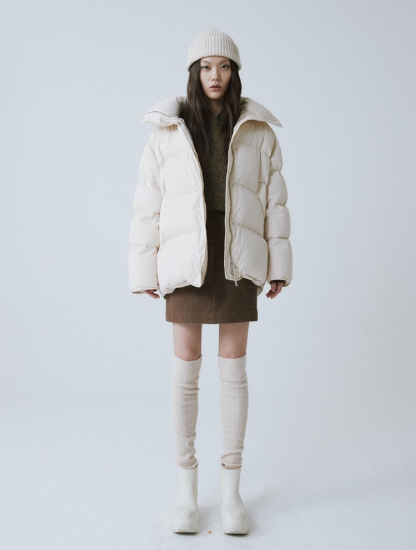 BEIGE HIGH NECK DOWN JACKET