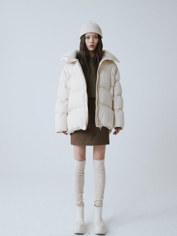 BEIGE HIGH NECK DOWN JACKET