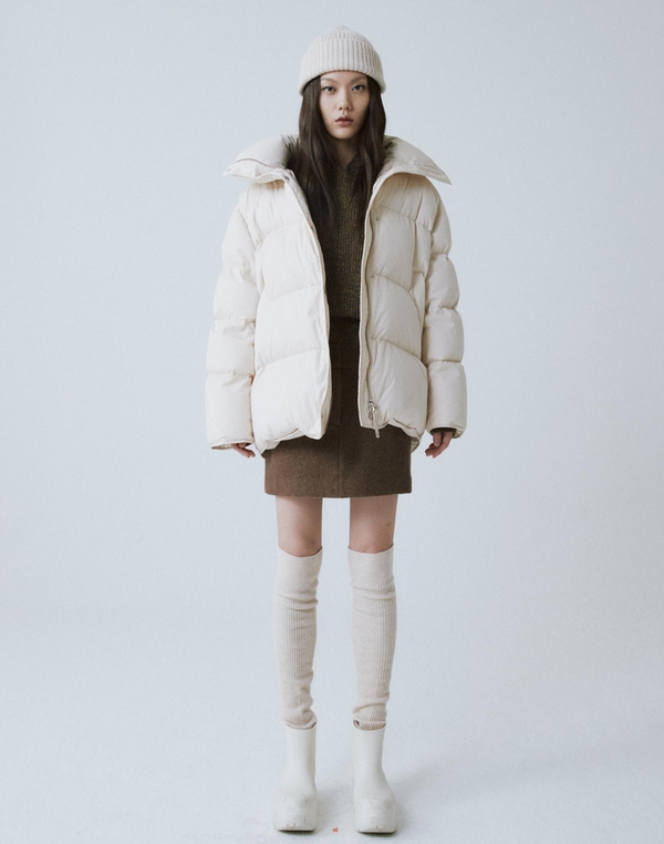 BEIGE HIGH NECK DOWN JACKET