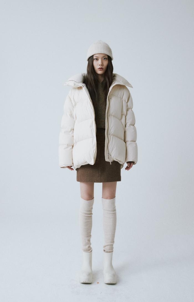 BEIGE HIGH NECK DOWN JACKET