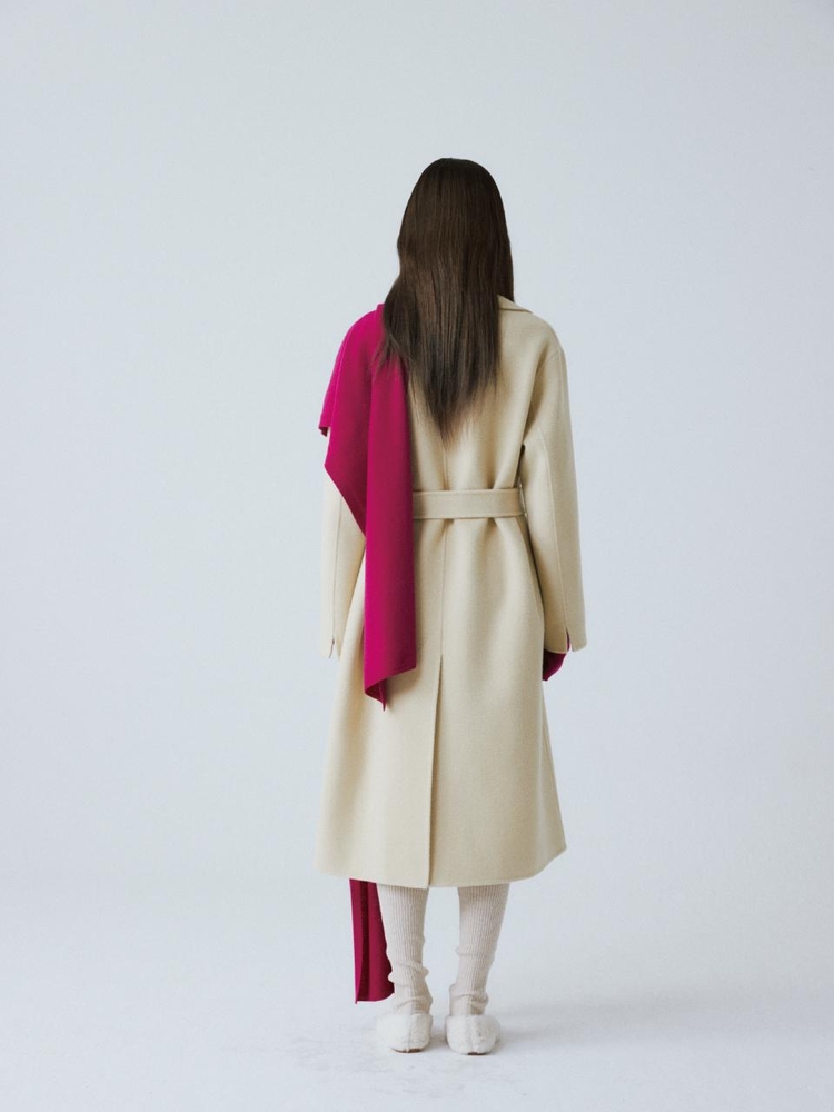 LIGHT YELLOW REVERSIBLE ALPACA BELTED COAT