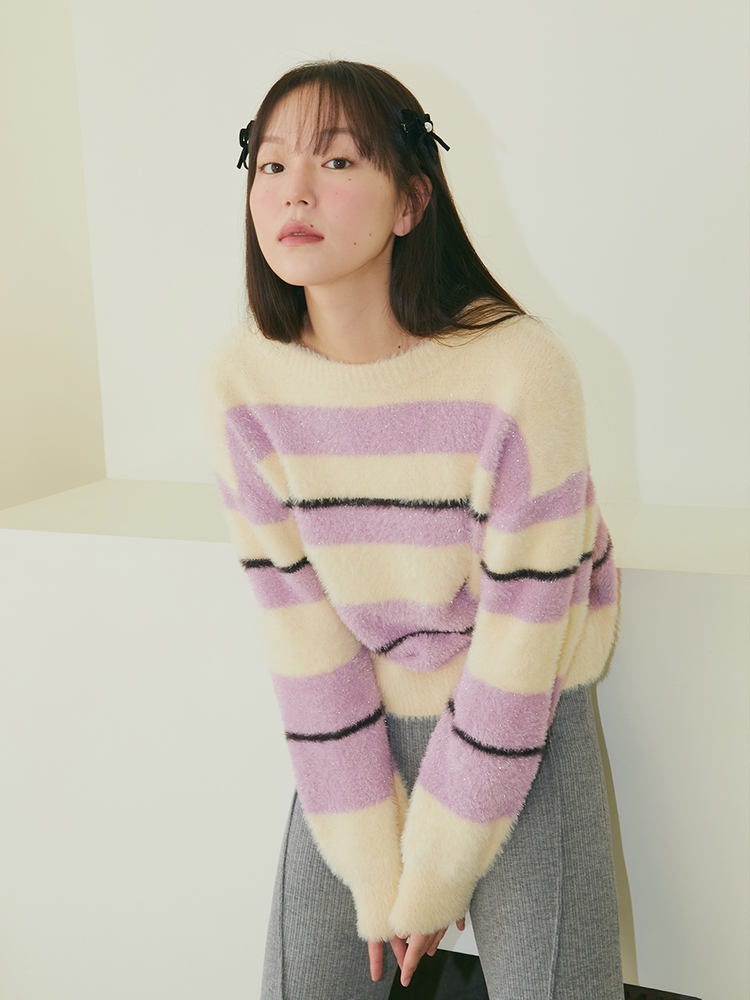 STRIPE BRUSH PULLOVER (PURPLE)