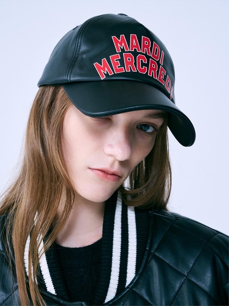 FAUX LEATHER CAP LOGO SPORTIF_BLACK