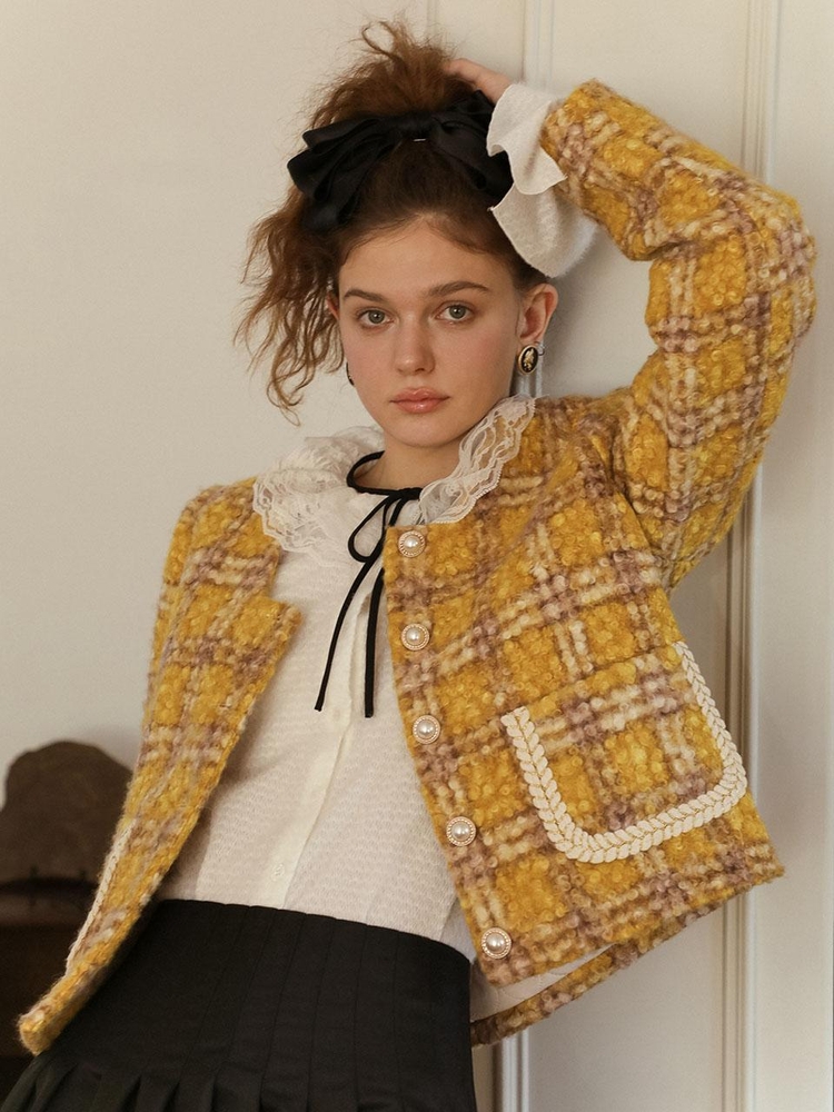 DD_Yellow check pattern tweed jacket_YELLOW