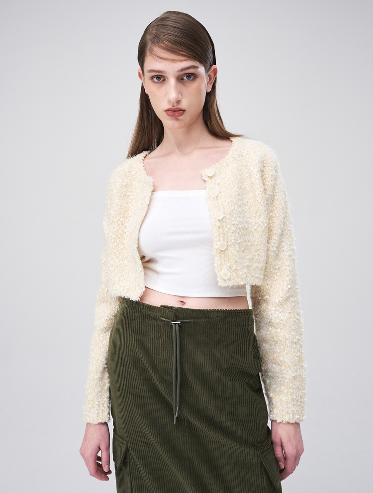 Snow Crop Knit Cardigan, Cream Yellow