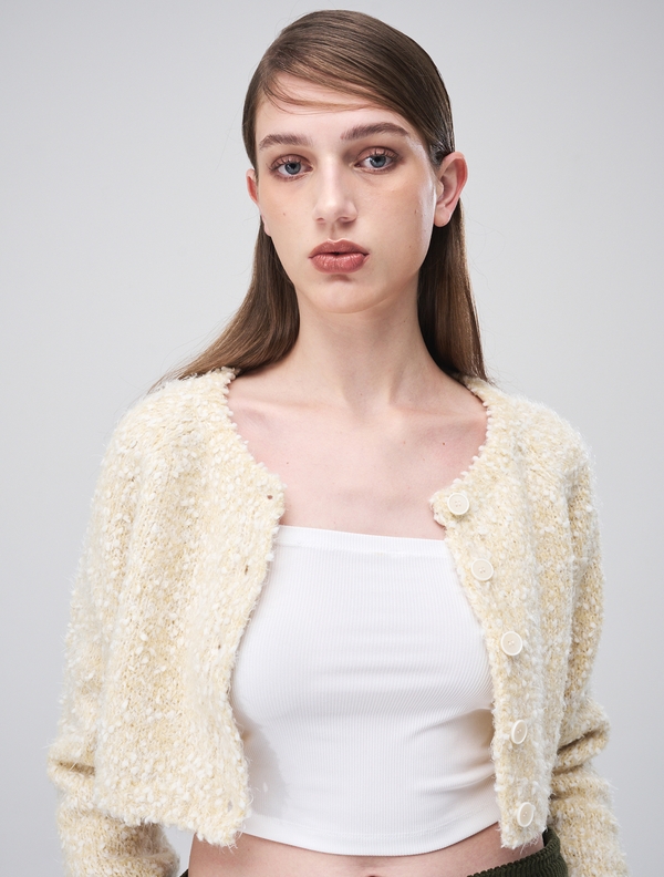 Snow Crop Knit Cardigan, Cream Yellow