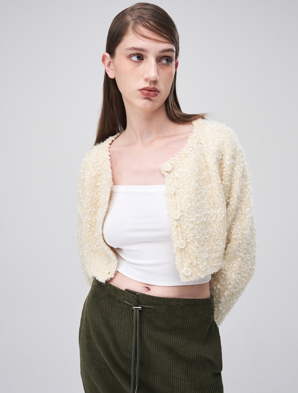 Snow Crop Knit Cardigan, Cream Yellow