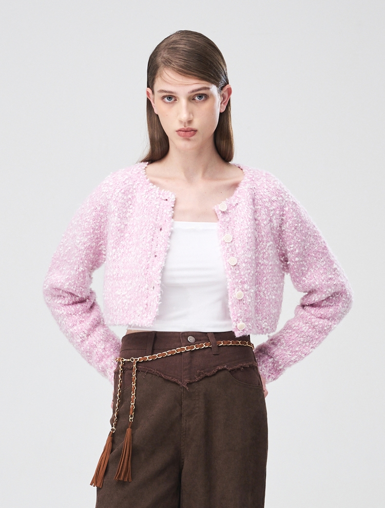 Snow Crop Knit Cardigan, Lavender Pink