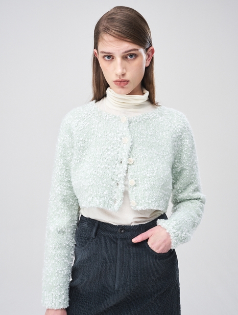 Snow Crop Knit Cardigan, Light Mint