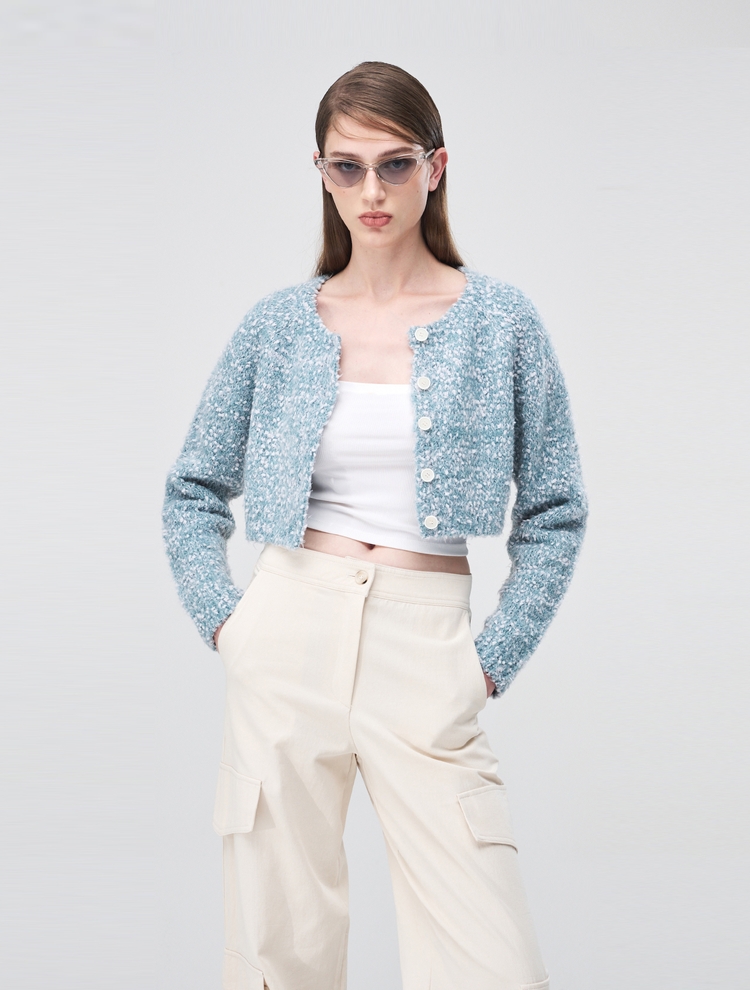 Snow Crop Knit Cardigan, Blue Green