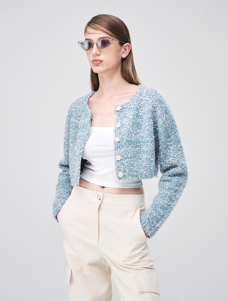 Snow Crop Knit Cardigan, Blue Green