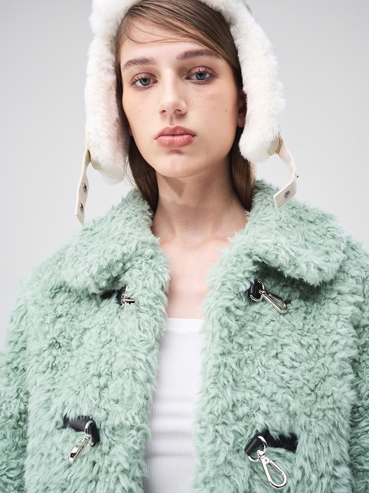 Buckle Fur Half Coat, Mint