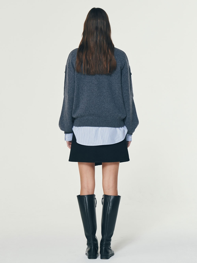 SLIT BUTTON SLEEVE KNIT_CHARCOAL BLUE