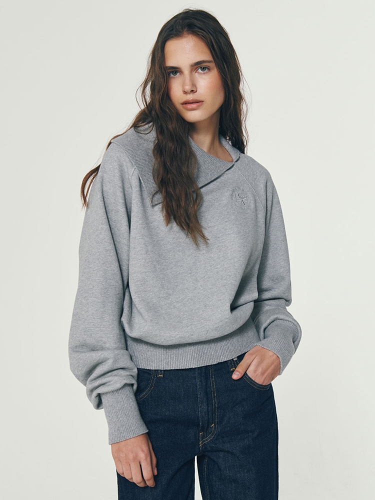 DIAGONAL COLLAR RAGLAN SWEATSHIRT GREY