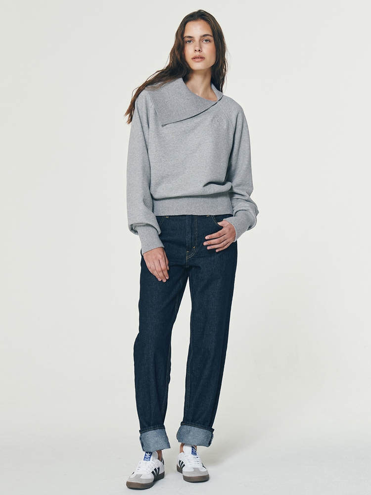 DIAGONAL COLLAR RAGLAN SWEATSHIRT GREY