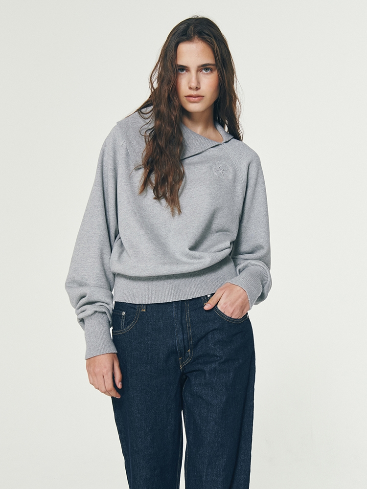 DIAGONAL COLLAR RAGLAN SWEATSHIRT GREY