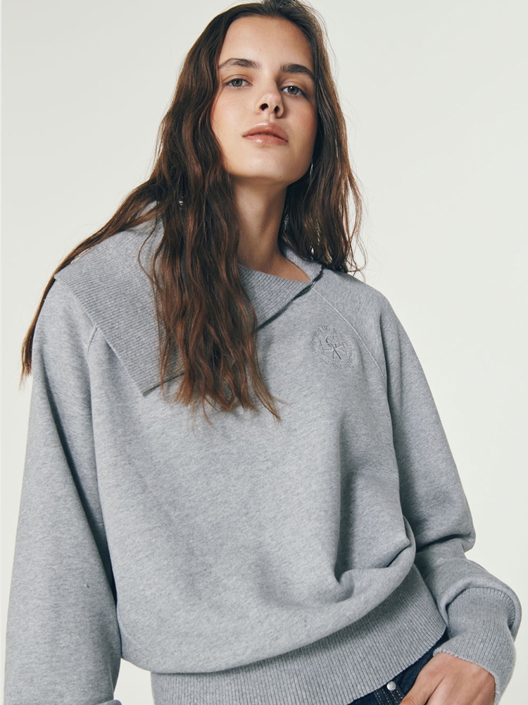 DIAGONAL COLLAR RAGLAN SWEATSHIRT GREY