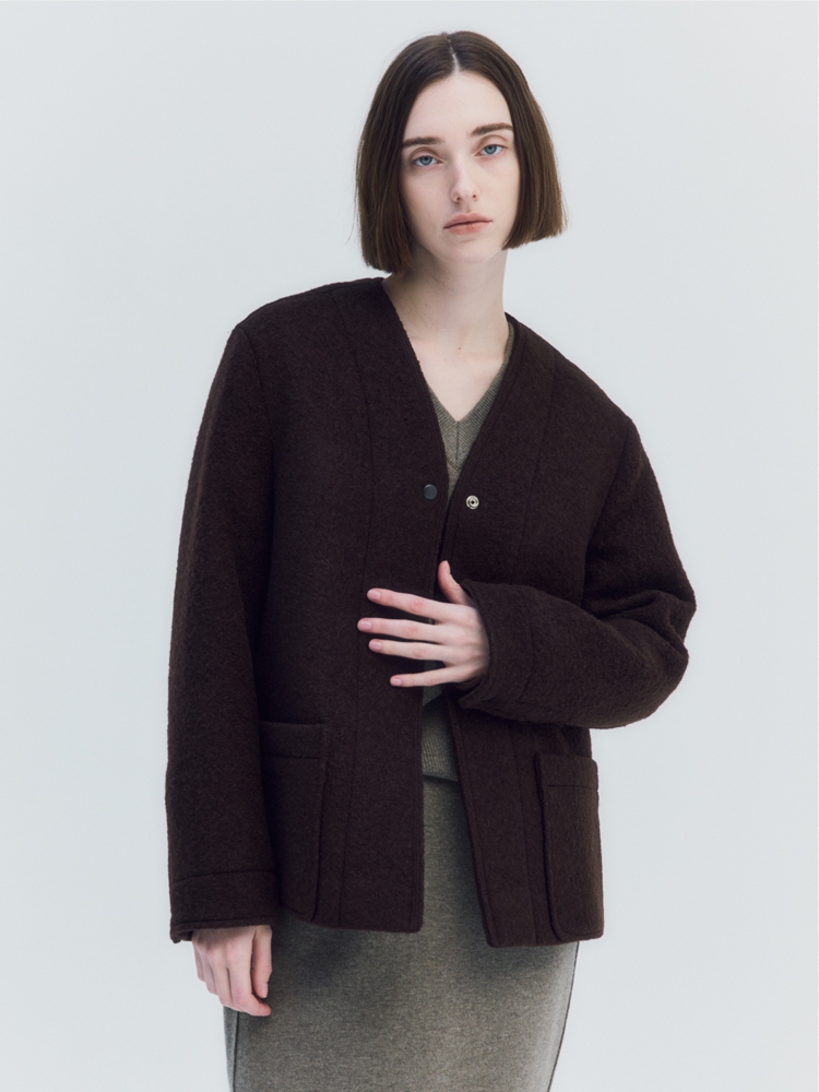 Collarless boucle outer (Brown)