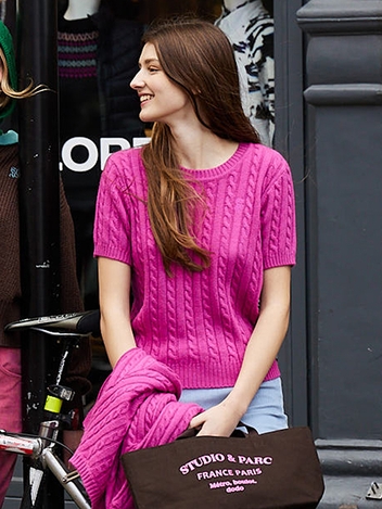 (WOMEN) Monceau Cable Short Sleeve Knit_Pink