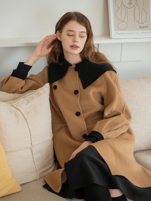 WED_A big collar Maxi double coat_BROWN