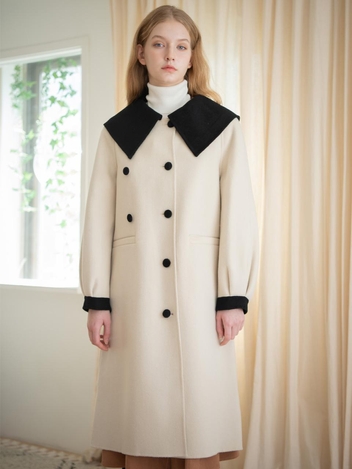 WED_A big collar Maxi double coat_WHITE