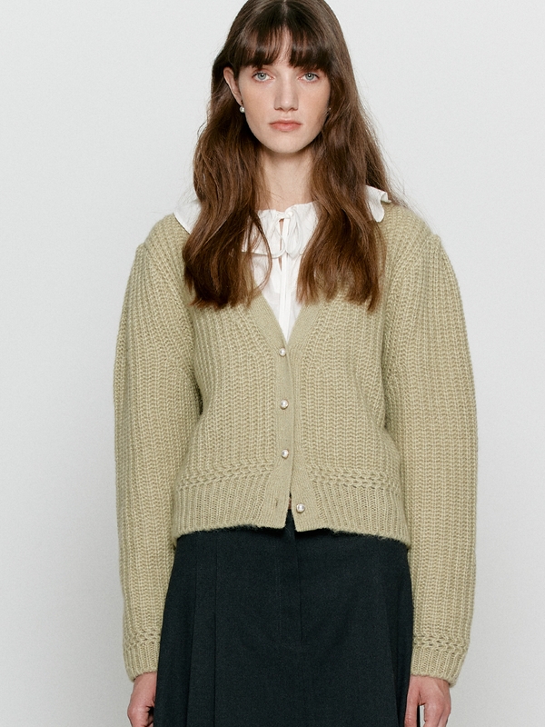 BEMUSE MANSION | Merino wool volume sleeve cardigan - Black Merino wool volume sleeve cardigan - Black