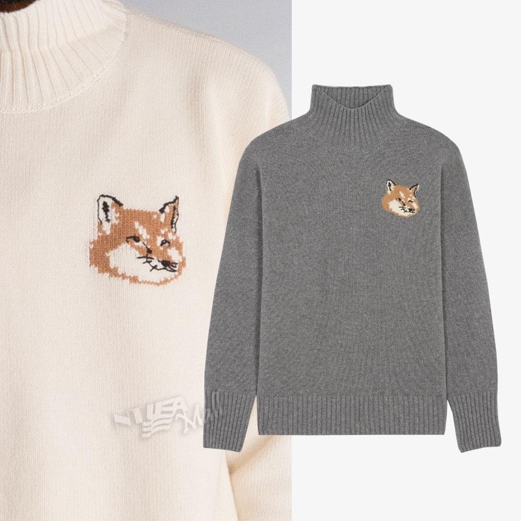 메종키츠네 폭스 헤드 오버사이즈 터틀넥 풀오버 스웨터 JM00560KT1063 MAISON KITSUNE FOX HEAD OVERSIZE HIGH NECK PULLOVER