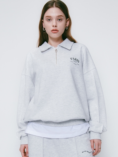 PARIS Half Zip Up Sweatshirt White Melange