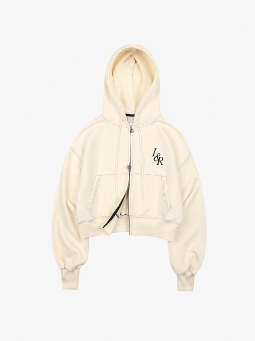 [단독]Lossy Big Logo Crop Hood Zip-up Cream