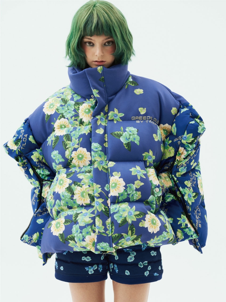  Floral Oversized Puffer Cape